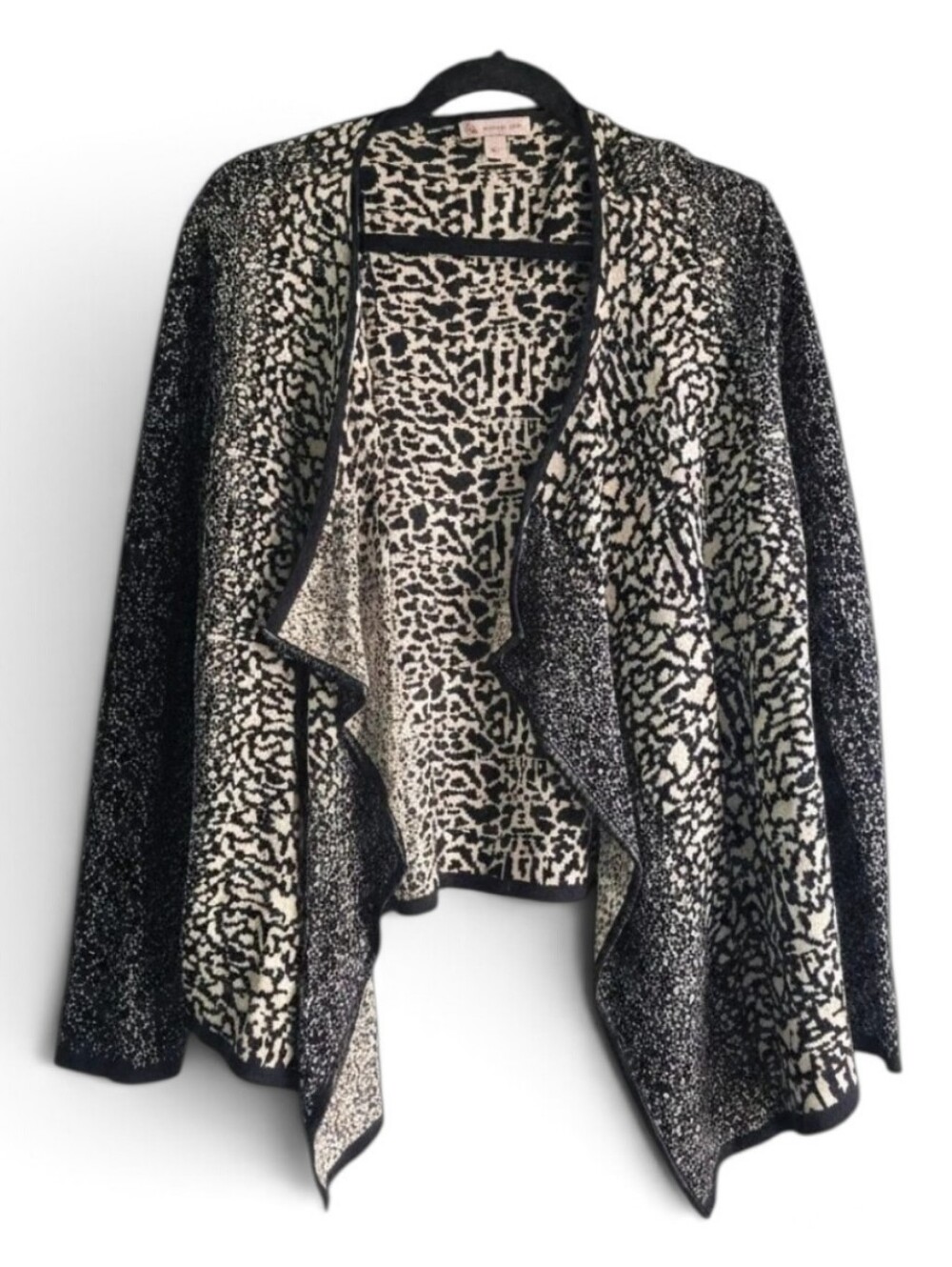 Dressbarn Black & Cream Abstract Knit Open-Front Cardigan